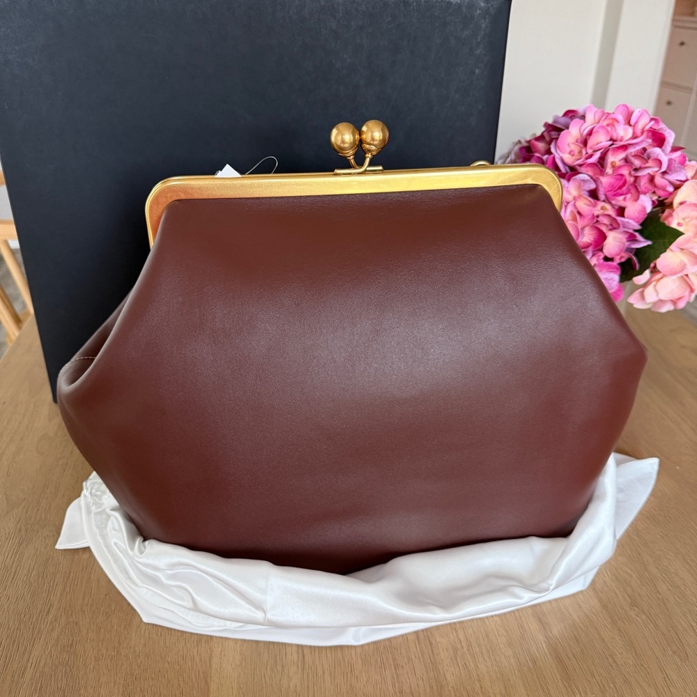 Coach Rich Brown Leather Clutch with Gold Frame